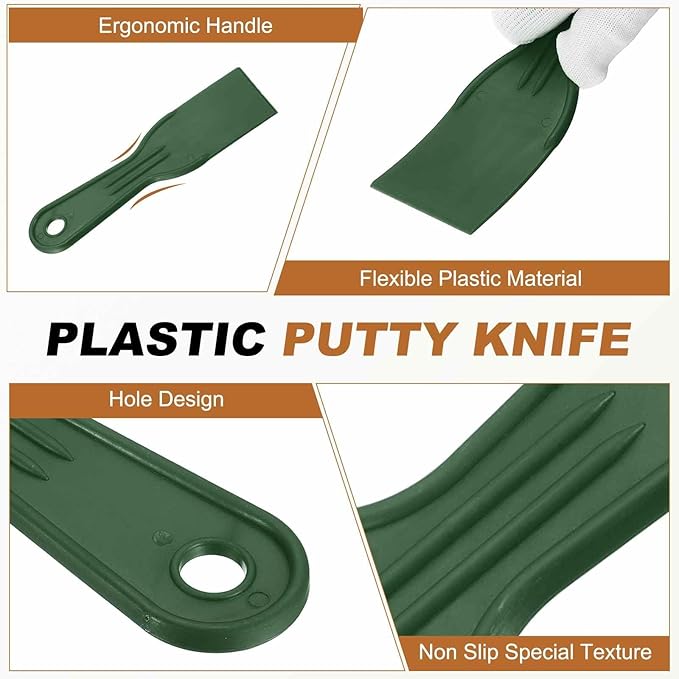HARFINGTON 5pcs Putty Knife Scraper 2" Width Flexible Plastic Putty Knife Paint Scraper Tool for Taping Drywall Spreading Painting Wall Scratching Dark Green