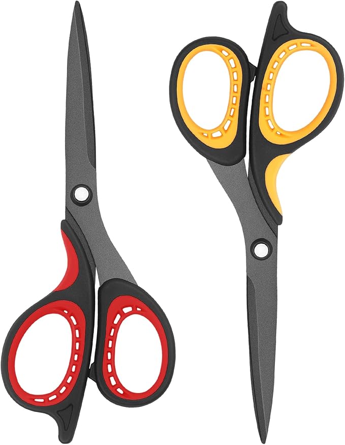 Titanium Scissors Set, Sharp Stainless Steel Blades, Soft Grip Handles, Ideal for Home, Office, School and Crafts, Red Black/Yellow Black 2 Piece Set