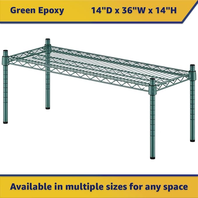 14" x 36" x 14" Green Epoxy Wire Storage Shelf, Dunnage Rack, Commercial 1 Tier Small Shelf