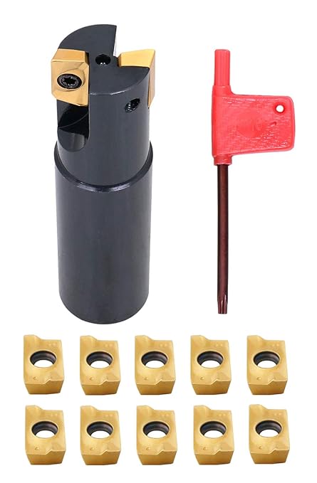 Accusize Industrial Tools 1'' 90 Deg Square Shoulder Indexable End Mill Plus 12 Apkt1604 Carbide Inserts, 0056-0921+0056-1604