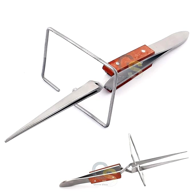 6-1/4" Straight Fiber-Grip Cross-Locking Tweezers with Stand for Soldering Welding Jewelry Making Repair Tool by G.S Online Store