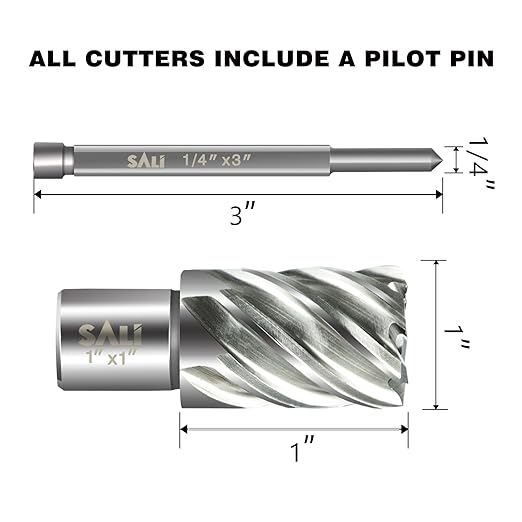 SALI Annular Cutter Diameter 1 Inch with Weldon Shank 3/4" (with 2 Flats) Cutting Depth 1" Mag Drill Bit for Magnetic Drill Press HSS Fully Ground Drill with One 1/4"*3" Pilot Pin