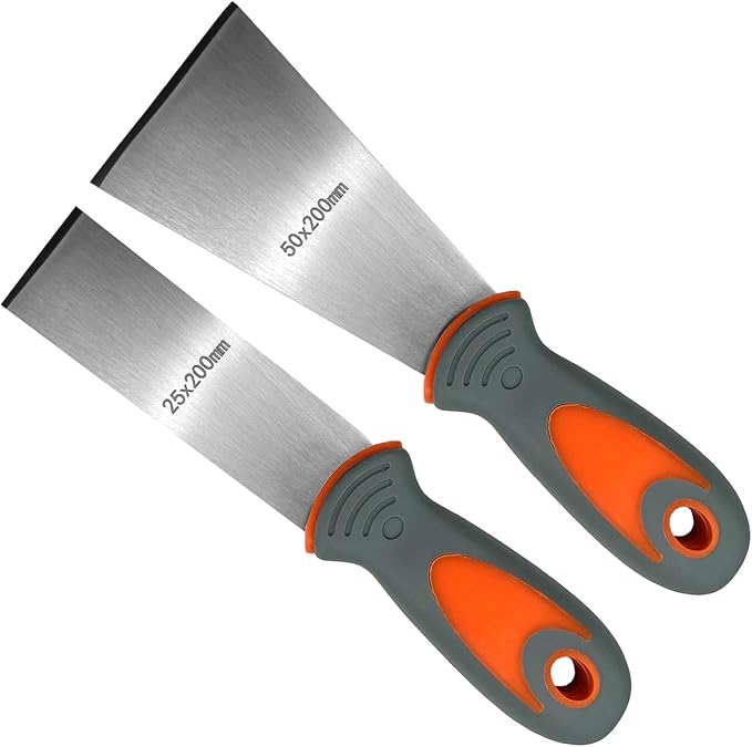 WEDO Putty Knife Scraper Set 2PCS, 1"+2" Spackle Knife,Stainless Steel Paint Scraper for Drywall Repairing and Clearing,Taping Knife with Anti-slip Handle,Length 200mm