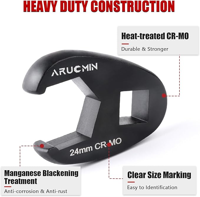 ARUCMIN 3/8" and 1/2" Drive Crowfoot Flare Nut Wrench Set, 15-Piece 8-24mm Metric Crows foot Wrench Set Chromium Molybdenum Steel with Organizer Box