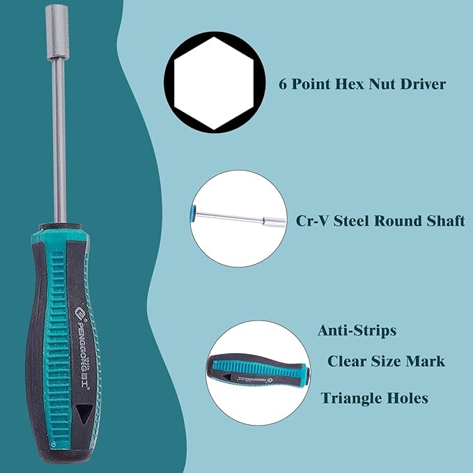 Utoolmart 3.5mm Nut Driver, 6-Point Hex Nut Driver, Non-Magnetic Tip Socket Driver Hex Nut Key Wrench Screwdriver with 75mm Cr-V Steel Round Shaft, Screwdriver Nut driver Hand Tool