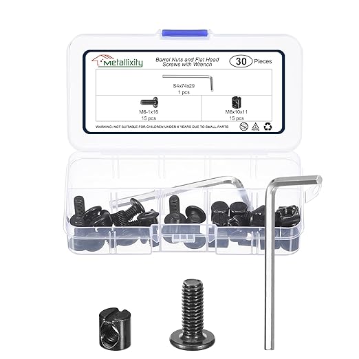 METALLIXITY Furniture Crib Screws Replacement Set with Wrench(M6-1x16mm) 30Pcs, Connector Bolt M6 Screw Barrel Nuts Binding Screws, for Chair Cabinet Bed, Black