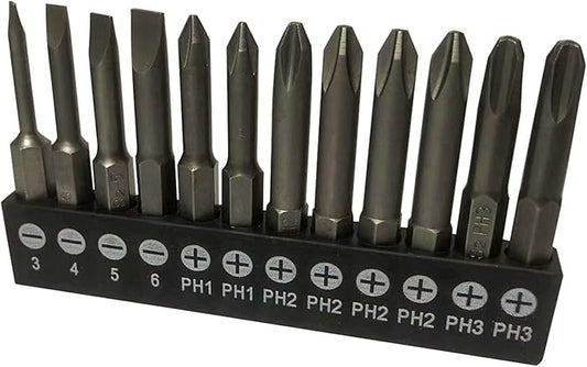 aiyun 12 Piece Slotted Phillips Head Drill Bits, 1/4 Hex Shank Magnetic Screw Driver Bit Set S2 Steel 2 Inch Long Screwdriver Sets (2 Inch)