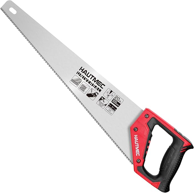 HAUTMEC 20" Universal Hand Saw, 8 TPI Triple-Ground Teeth, Low-Friction Blade, Ergonomic Handle with 45° & 90° Markers, Pro Handsaw for Wood, Plywood, Plastic, Tree Branch Cutting – HT0025