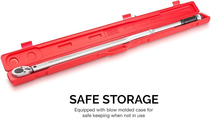 Neiko PRO 03710B 3/4-Inch-Drive Adjustable SAE Torque Wrench with Torque Click Settings of 100??00 Foot-Pound, Made with CrV Steel, 48-Inch Length