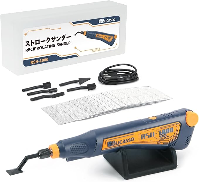 Reciprocating Sander, Variable Speed and USB Charging with LED Light, Pen Sander With 6pcs Sanding Head, Fit for Sanding, Polishing, Finishing, DIY Crafts (Blue)