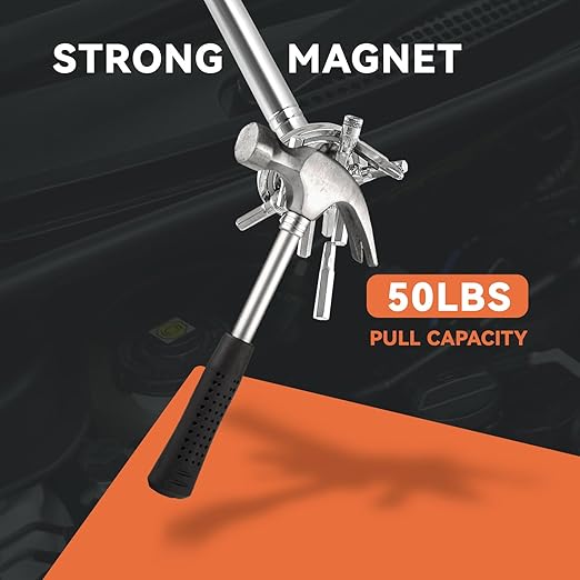 Telescoping Magnetic Pickup Tool with 50lb Pull Force, Magnet Stick Extendable up to 41in, Telescopic Magnetic Pick-Up Tool with Parts Tray