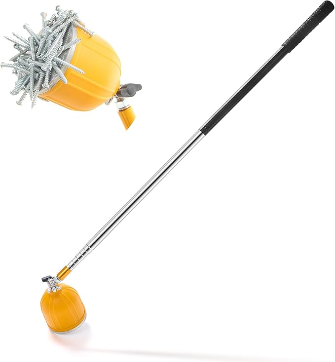 Magnetic Pickup Tool, 180째 Rotating Head, 10LB Heavy Duty Magnet Stick with Handle, Extendable Magnet Wand for Nails, Screws & Metal Objects, Strong Magnetic Tool for Mechanics & Home Use (Yellow)