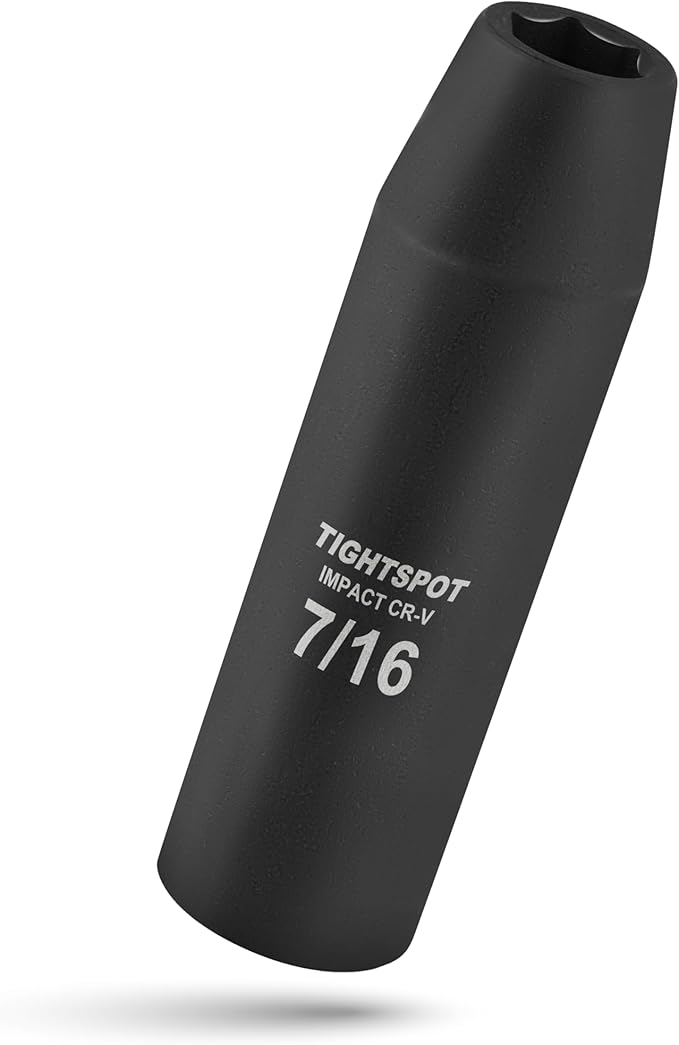 TIGHTSPOT 1/2 Inch Drive - 7/16 Inch Deep Impact Socket with Anti-Rounding 6 Point Design, Heat-Treated CRV Steel