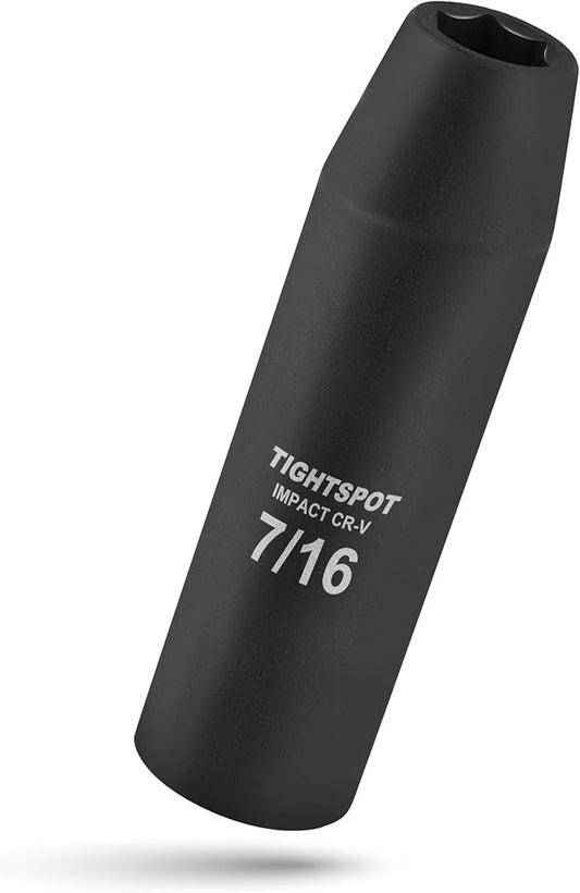 TIGHTSPOT 1/2 Inch Drive - 7/16 Inch Deep Impact Socket with Anti-Rounding 6 Point Design, Heat-Treated CRV Steel