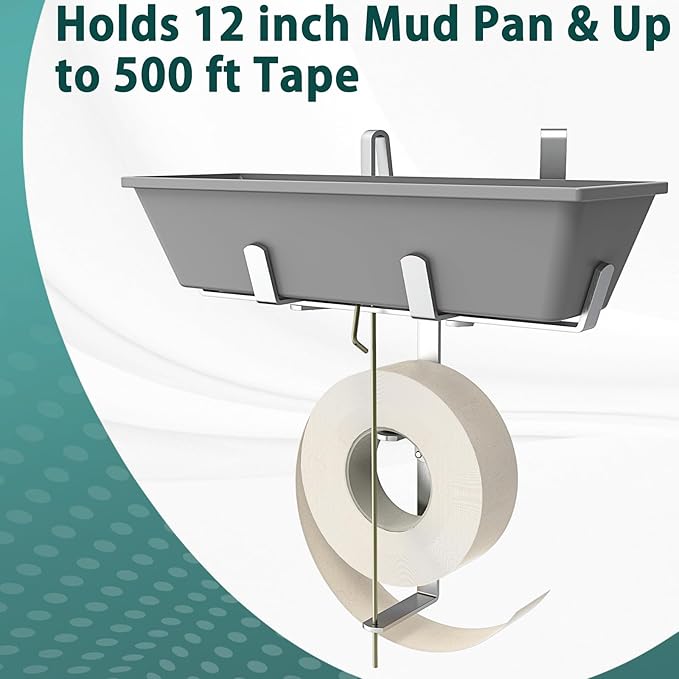 IRONDIY Aluminum Drywall Mud Pan Holder and Spool Tape Holder,Holds 12 inch Mud Pan & Up to 500 Ft Tape