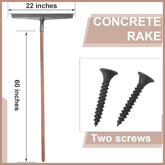 2 Pack 60 Inch Concrete Placer with 22 Inch Wide Steel Rake Head and Removable Wood Handle Concrete Rake Spreading Leveling Tool for Building Construction