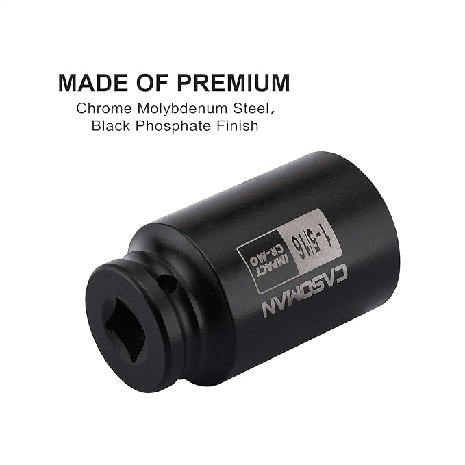 CASOMAN 1/2-Inch Drive 6-Point Deep Impact Socket- 1-5/16'' (SAE), CR-MO, for Axle Shaft Nuts, High-Torque, Corrosion-Resistant