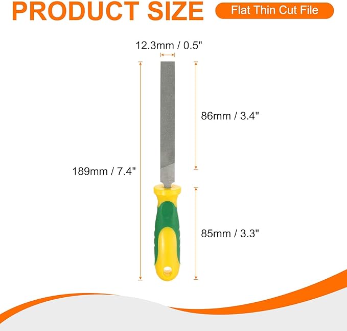 HARFINGTON Flat Thin Cut File 4" Double Cut Teeth High Carbon Steel Hand Rasp File with Plastic Handle for Metal Wood Deburring Removing