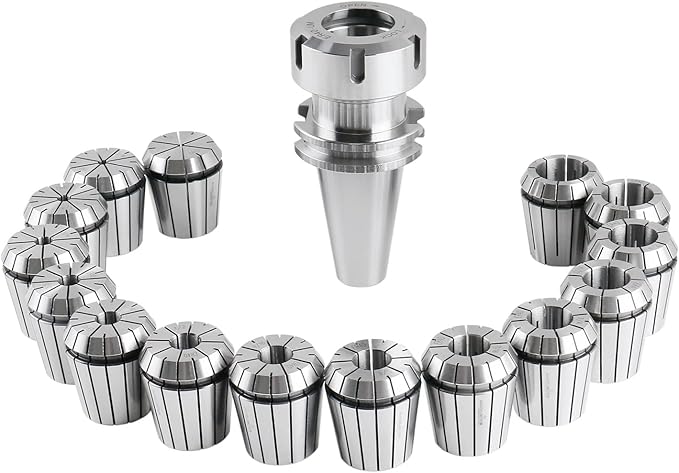 Accusize Industrial Tools Cat40 Shank and 15 Pc Er40 Collet Set with Wrench in Fitted Strong Box, 1/8 to 1 inch, Ct40-Er40