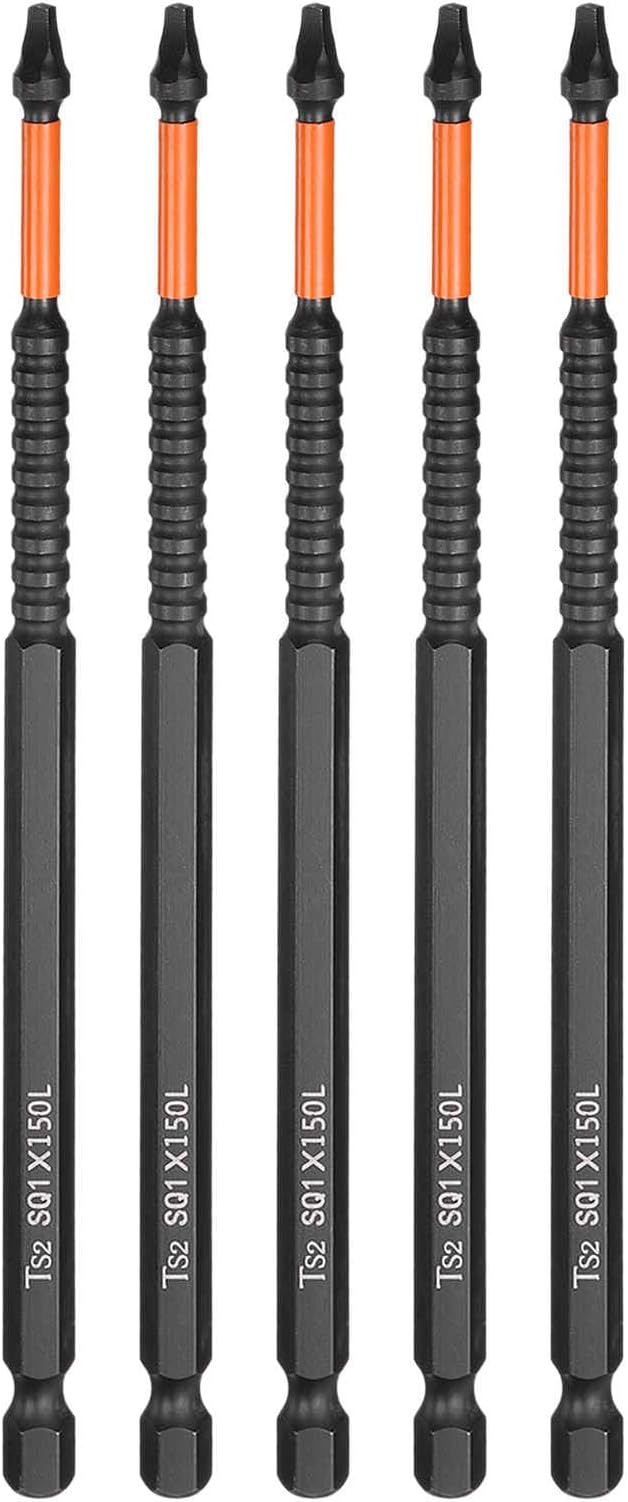 HARFINGTON 5pcs Square Head Screwdriver Bits 1/4" Hex Shank SQ1 Magnetic Head 6" Length S2 Steel Screw Driver Drill Bit for Repair Work Electric Screw Driver