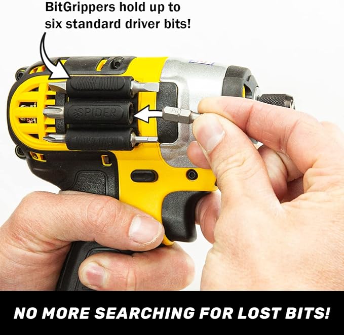 Spider Tool Holster - BitGripper v2 - Pack of Two - High Strength 3M Adhesive Drill add-on for Easy Access to six Driver bits on The Side of Your Power Drill or Driver!