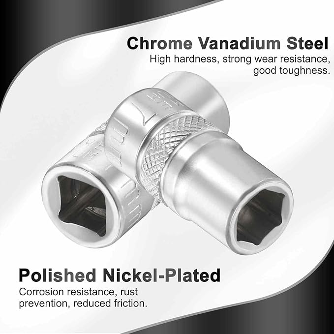 HARFINGTON 6 Points Deep Socket 1/4" Drive 7mm Deep Metric CR-V Steel Polished Nickel Plating Flip Sleeve 25mm / 1" Extra Long Socket Tool for Home Auto Nuts Bolts Repair