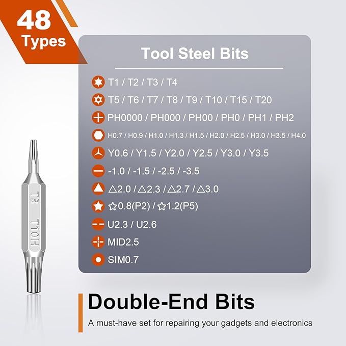 Small Screwdriver Set, 49 in 1 Mini Screwdriver Set with Torx, Phillips, Flat Head, Hex and More, for Jewelers, PC, Glasses, Laptop, Ring Doorbell, Watch, Repair Precision Screw Driver Set Kit