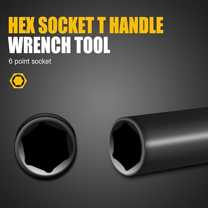 T - Handle Metric Socket Wrench Set 6- Point (15mm,16mm,17mm, 18mm,19mm) Cr-V Steel Lug Wrench Hex Socket for Motorcycle Car Bicycle Repair (5 Pack)
