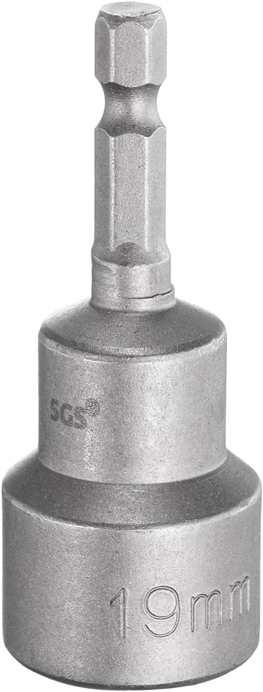HARFINGTON Nut Driver Drill Bit 19mm Metric Socket 1/4" Hex Shank 2.56" (65mm) Long Magnetic 6-Point Sockets Quick Change CR-V Steel Bolt Setters for Power Drill Drivers