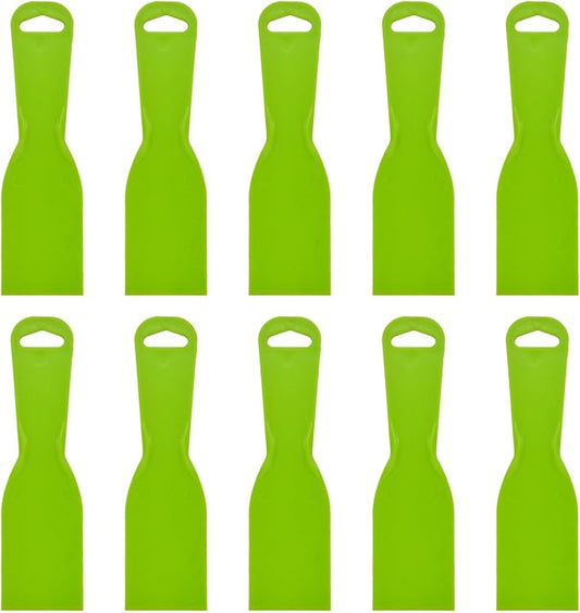 10 reusable plastic putty knives are flexible paint scraper tools used for decals, wallpapers, baking, wall and car putty, splashing, repairing, and painting(green)