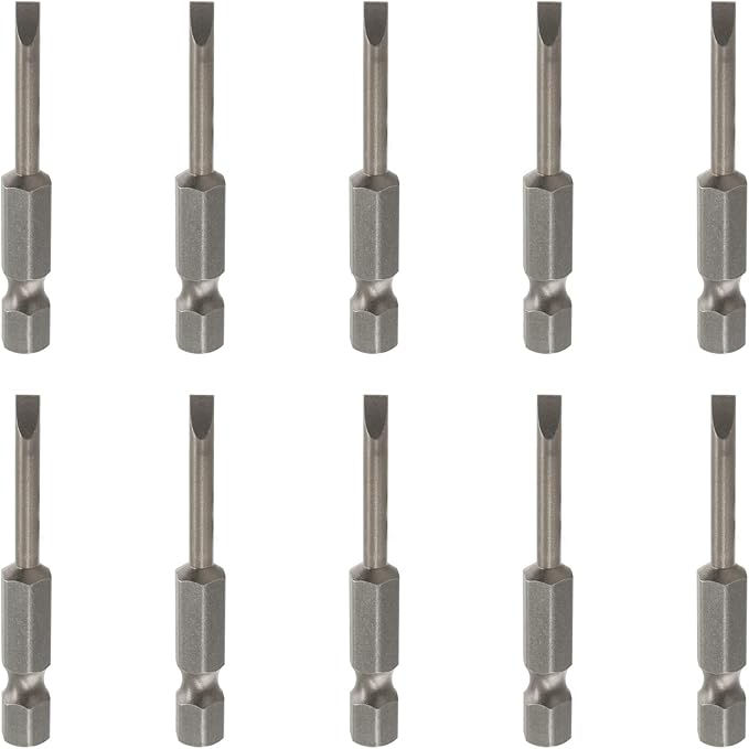 10 Pcs SL4 Magnetic Slotted Screwdriver Bits S2 Steel Flat Head Screwdriver Bits with 1/4 Inch Hex Shank, 2 Inch Length