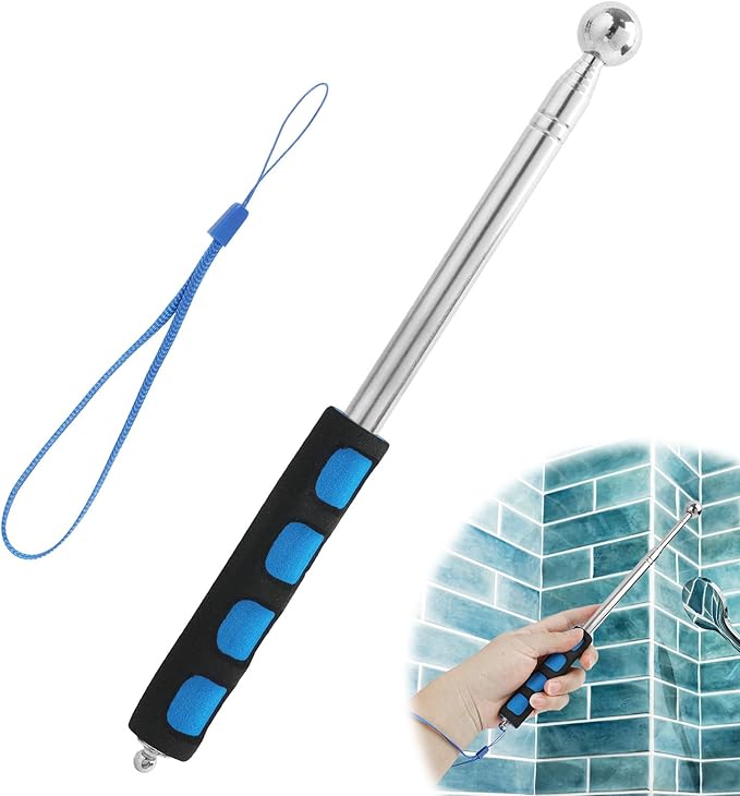 Telescoping Hollowing Detection Hammer, 120cm竊?7"竊덿etractable Drum Test Tool for Wall & Floor Inspection, Stainless Steel Head with Comfort Grip & Lanyard