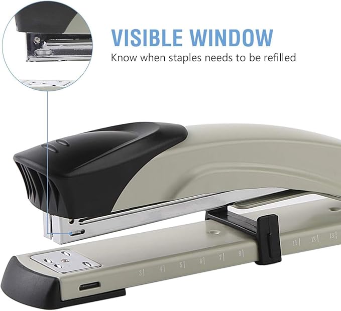 Long Reach Stapler,with 2000 Staples & Stapler Remover Full Strip竊?0-25 Sheet Capacity,with Built-in Ruler and Adjustable Locking Paper Guide, Gray