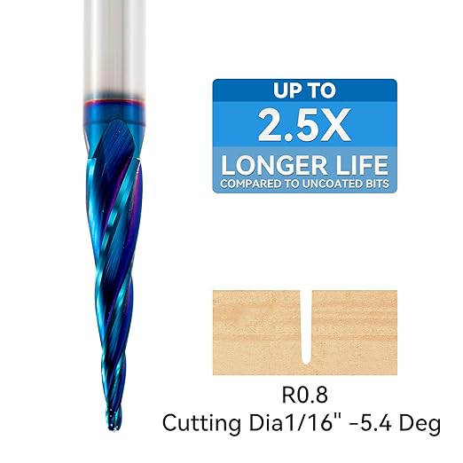 2 PCS CNC Router Bits 1/4 Shank Spiral Ball Nose 2D & 3D Carving Bits 5.4 Deg Tapered Angle Ball Tip R0.8 1/4" Shank 3" OVL for Wood Carving Engraving