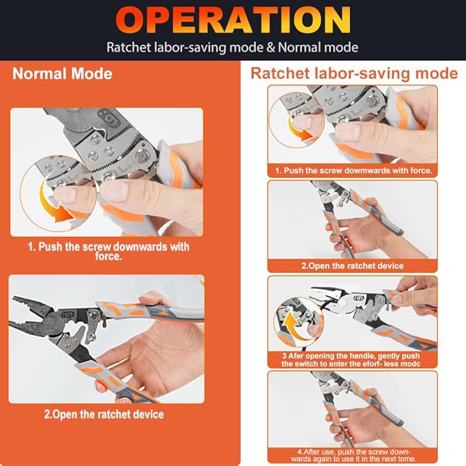 Ratchet Wire Cutters - 67% Labor-Saving Dual Mode (Normal/Ratchet), Cuts Steel Bars/Cables ??mm, VDE 10kV Insulated Grip, Forged 55HRC German Steel
