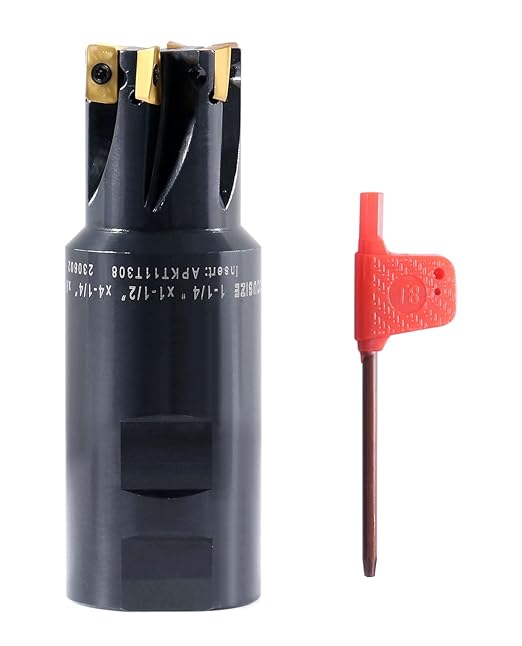 Accusize Industrial Tools 1-1/4'' 90 Deg Square Shoulder Indexable End Mill, 4-1/4'' Overall Length, APKT11T3 Carbide Inserts, 6 Flute, 0056-0923