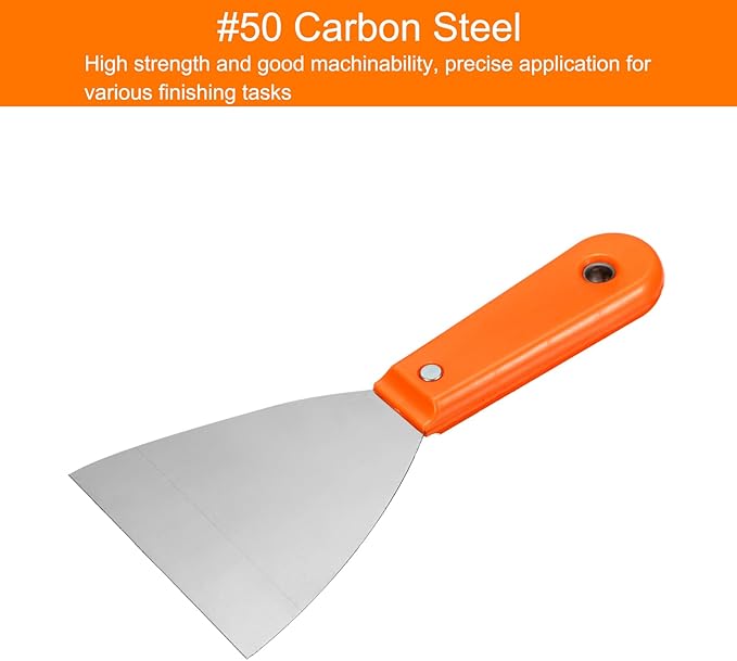 HARFINGTON 4pcs Carbon Steel Putty Knife 5" Plastic Handle Spreading Drywall Flex Putty Scraper for Wallpaper Wall Taping Scraping Paint, Orange