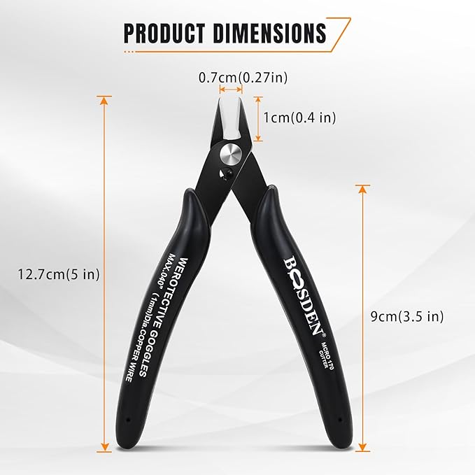 Flush Cut Pliers, 5 Pack, 5 Inch Small Wire Cutters, BOOSDEN 170 Wire Cutters Flush Cutter Pliers, Micro Cutter for Crafts, Models, Zip Ties Snips, Nippers, Electronic