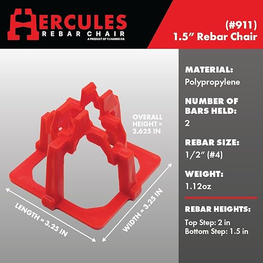 Hercules Plastic 1-1/2" Rebar Chair - (50 Count) Superior Strength & Quality Concrete Snap Rebar Chair For #4 Rebar (50, 1.5??Rebar Chair)