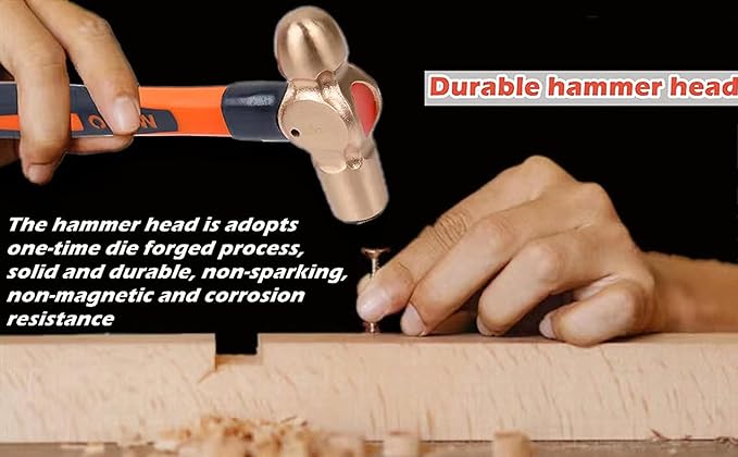 WEDO Non-Sparking Ball Peen Hammer 3/4 lb Head, Spark-free Safety Ball Pein Hammer, Non-Magnetic, DIN Standard, BAM & FM Certificate, Beryllium Copper, 11" Length