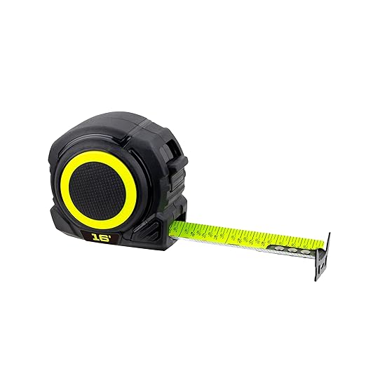 Komelon 16-Ft Retraction Control Tape Measure with Fraction Marks, Backside Printing, High Visibility Blade (TC16)