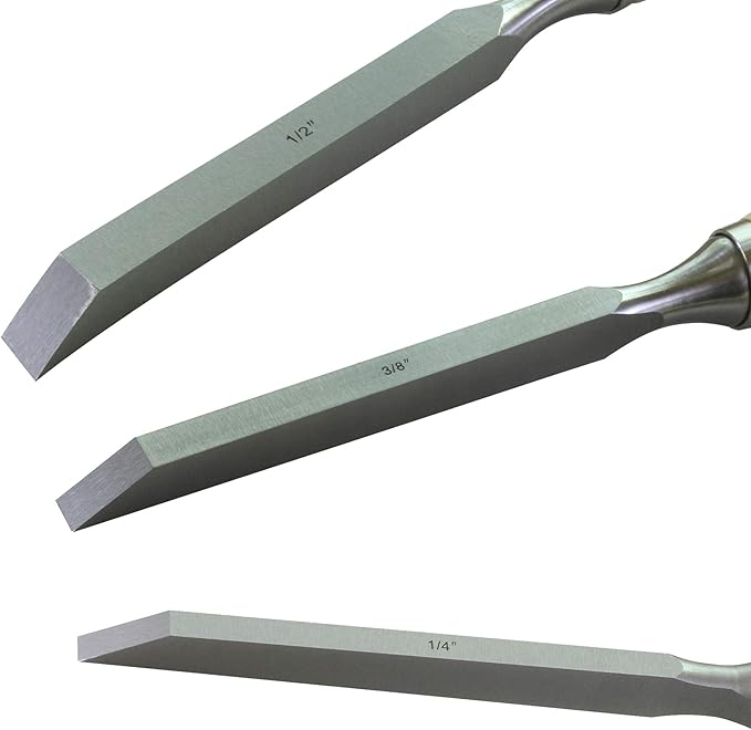 Professional Woodworking Cabinetmakers Mortise Chisel set Chrome-Vanadium Steel with Hornbeam Handles for Carpentry, Woodworking, Carving, Craftsman, Set of 3, 1/4”, 3/8”,1/2”