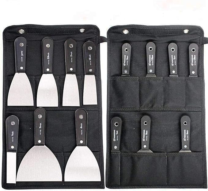7 PCS Drywall Paint Scraper Tools with Storage Bag,Spackle Drywall Putty Knife Set,Stainless Steel Spackling Taping Knife Tool for Repairing,Removing Wallpaper,Applying Putty,Mud, Plaster Scraping