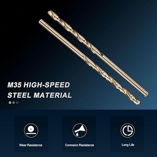 PATIKIL 3/32" Drill Bit, Jobber Straight Shank M35 Cobalt 5% High-Speed Steel 135째 Gold Finish for Stainless Steel Hard Metal - 6 Pack