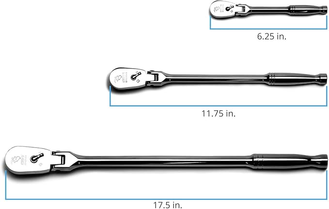 Capri Tools Ratchets, True 72-Tooth, 5-Degree Swing Arc (3-Piece Set/Flex-Head Low Profile), (Model: CP12000FX)