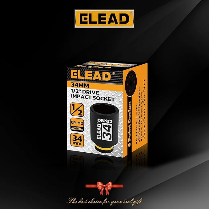 ELEAD 1/2" Drive Deep Impact Socket, 34 mm Metric 6 Point 1/2-inch Drive Impact Axle Nut Sockets, CR-MO Nut Socket Set, Oil Filter Sockets, Tools for Easy Removal of Axle Shaft Nuts