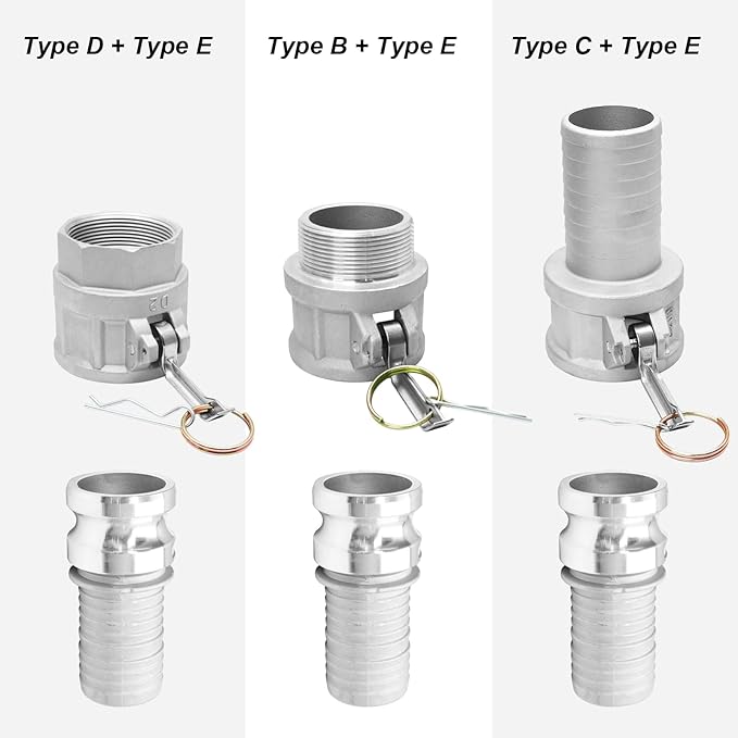 2" Cam & Groove Hose Fittings Kit, Female & Male Aluminum Camlock Fitting Couplings Type C200 + Type E200