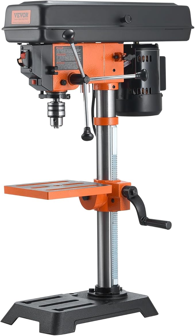 VEVOR Benchtop Drill Press, 3.2 Amp and 5-Speed Adjustable Drill Press with 10 in Swing, Cast Iron Frame, Worktable Tilts 0-45째, Ideal for Drilling Wood & Metal