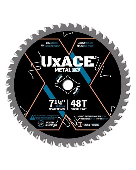 7-1/4-Inch 48-Tooth Circular Saw Blade, 5/8-Inch Arbor, Ferrous Metal, Steel Cutting Blade, Carbide Tip, Thin Kerf, for Channel, EMT Conduit, Angle Iron, Threaded Rod, Flat Bar