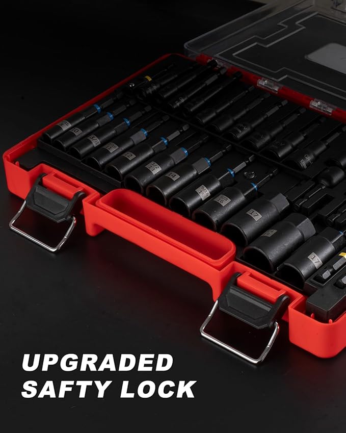 ROTATION 34-Piece Magnetic Impact Nut Driver Set, SAE&Metric Magnetic Nut Driver Bits with Deep Sockets, Adapters & Extension Bar, Professional Power Tool Accessories in Storage Case